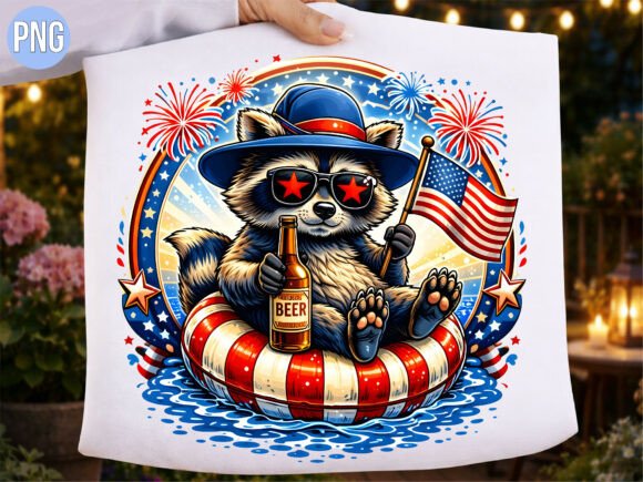 4th of July Raccoon Patriotic Beer PNG: Elevate Your Holiday Designs with High-Quality Digital Art