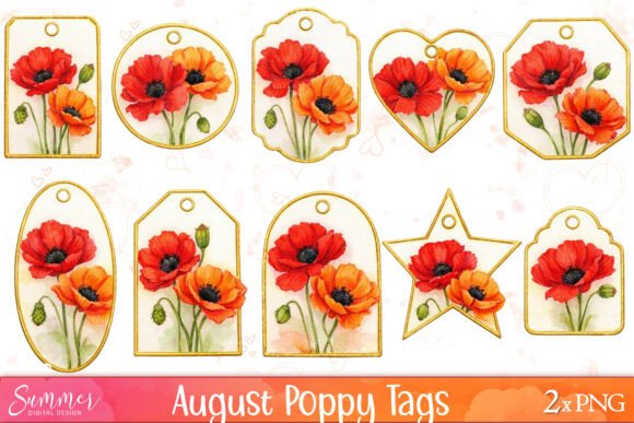 August Poppy Printable Tags Sheets