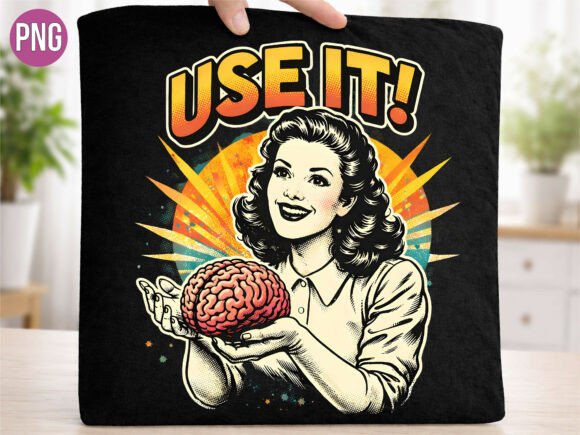 Elevate Your Creative Projects with the Retro Woman Holding Brain Mindful PNG