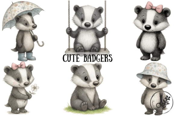 Evaluating Cute Badgers - Png Pdf Clipart for Woodland-Themed Creative Projects