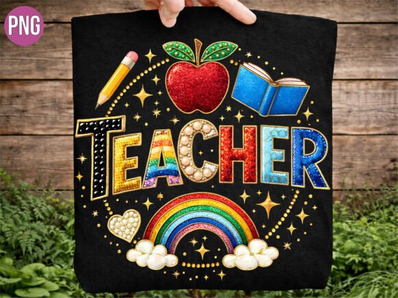 Glitter Teacher Rainbow Apple PNG SHIRT: A Creative Asset for Educators and Designers