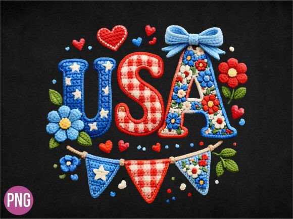Patriotic USA Crochet Patch PNG
