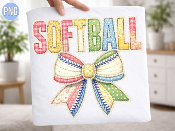 Softball Bow Coquette Patchwork PNG