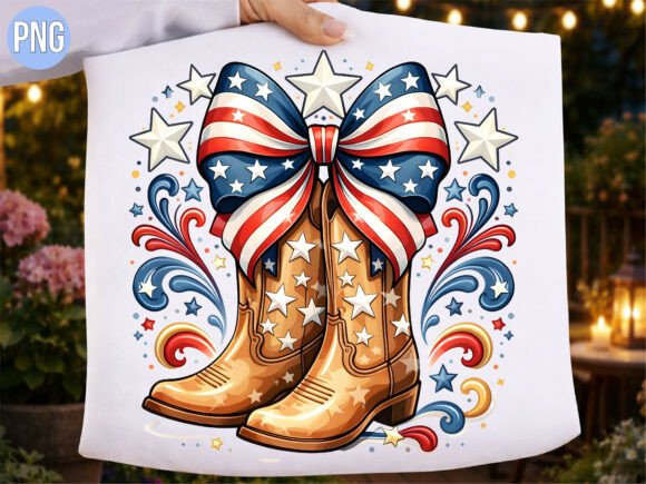 USA Boots Patriotic Bow Cowgirl PNG: Elevate Your Creative Projects with Premium Digital Design